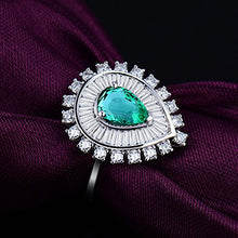 Load image into Gallery viewer, Beyond jewelry Fashion Natural Green Emerald 14Kt White Gold Diamond Engagement Wedding Ring
