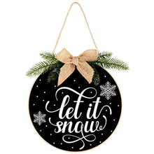 Load image into Gallery viewer, Christmas Wreath Hanging Sign Buffalo Plaid Wooden Door Hanger for Front Door Rustic Burlap Wooden Holiday Decor for Christmas Home Window Wall Farmhouse Decoration (Black Base with Let it Snow)
