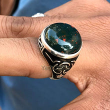 Load image into Gallery viewer, Blood Stone Ring For Mens / 925 Silver Statement Ring/Natural BloodStone Round Cab Gemstone Ring/Arabic Style Ring For Mens/Handmade Jewelry, Gift for Mens
