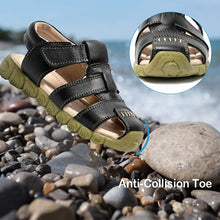 Load image into Gallery viewer, Athlefit Toddler Girl Boy Kids Sandals Leather Soft Sole Closed Toe Outdoor Sport Beach Sandals Size 13 Little Kid Black(Toddler/Little Kid)
