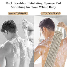 Load image into Gallery viewer, Suntee Exfoliating Back Scrubber &amp; Exfoliating Sponge Pad Set for Shower, Bath Shower Scrubber for Men and Women, Luffa Scrubber to Deep Clean Relax Your Body (36.5'' length 4.5'' width)
