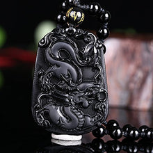 Load image into Gallery viewer, Pure Natural Zodiac Necklace Pendant Made of Obsidian Gemstone Horoscope Animal Sign Amulet (Dragon，Lucky)
