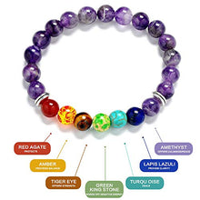 Load image into Gallery viewer, Reizteko Men Women 8mm Lava Rock 7 Chakra Diffuser Bracelet Elastic Natural Stone Yoga Beads Bracelet Bangle (Amethyst Beads)
