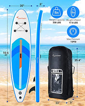 Load image into Gallery viewer, Inflatable SUP Paddleboards with Carrying Strap, Sportneer 10'6"x30"x6" Stand Up Paddle board Includes with Paddle, Non-Slip Deck, Valve Adapter, Backpack, Leash, Hand Pump,for Youth Adult Water Sport
