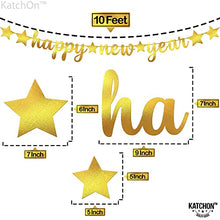 Load image into Gallery viewer, Shiny, Happy New Year Banner Gold - No DIY, 10 Feet | Foil Script New Years Eve Banner for New Years Eve Party Supplies 2023 | New Years Banner for Happy New Year Decorations 2023 | New Years Backdrop
