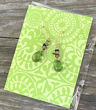 Load image into Gallery viewer, Tourmaline Gemstone Chip Earrings with Green Czech Glass Drops 1.1 in. 14 KT GF Ear Wires
