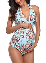 Load image into Gallery viewer, SUMMERSUNSHINE Maternity One Piece Halter Swimwear Pregnancy V-Neck Bathing Suit Maternity Beach Wear Bikini Blue L
