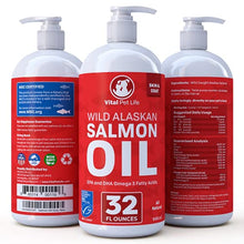 Load image into Gallery viewer, Salmon Oil for Dogs &amp; Cats, Fish Oil Omega 3 EPA DHA Liquid Food Supplement for Pets, All Natural, Supports Healthy Skin &amp; Coat, Joint &amp; Bone Health, Natural Allergy &amp; Inflammation Defense, 32 oz
