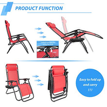 Load image into Gallery viewer, JUMMICO Zero Gravity Chair Patio Outdoor Adjustable Reclining Folding Chair Lawn Lounge Chair for Deck Beach Yard and Beach with Pillows Set of 2 (Red)
