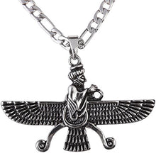 Load image into Gallery viewer, Asoodehdelan Large Double Sided Antique Silver Pt Farvahar Necklace Iranian Gift Persian Iran Faravahar Chain (24" Chain)
