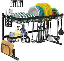 Load image into Gallery viewer, Dish Drying Rack Over The Sink -Adjustable Large Dish Rack Drainer for Kitchen Organization Storage Space Saver Shelf Holder with 7 Utility Hooks Dish Rack Over Sink (32≤ Sink Size ≤ 39.5 inch)
