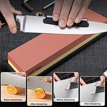 Load image into Gallery viewer, Complete Knife Sharpening Stone Set – Dual Grit Whetstone 400/1000 3000/8000 Premium Whetstone Knife Sharpener with Leather Strop, Flattening Stone, Bamboo Base, 3 Non-slip Rubber Bases &amp; Angle Guide
