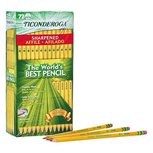 Load image into Gallery viewer, TICONDEROGA Pencils, Wood-Cased #2 HB Soft, Pre-Sharpened with Eraser, Yellow, 72-Pack (13972)
