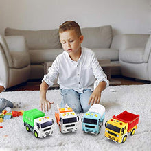 Load image into Gallery viewer, 4 Pack City Service Vehicle Car Truck Toy Set - Tow Truck,Dump Truck,Sprinkler,and Garbage Truck - with Friction Powered Wheels and Lights &amp; Sounds
