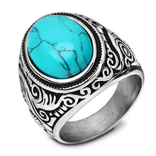 Load image into Gallery viewer, VQYSKO Retro Vintage Statement Blue Oval Turquoise Rings Size 10

