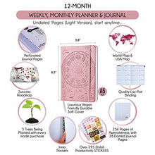 Load image into Gallery viewer, Law of Attraction Life &amp; Goal Planner - A 12 Month Journey Creating Your Dream Life - Personal Gratitude Journal, Week Success Planner, Vision Board &amp; Organizer + Planner Stickers
