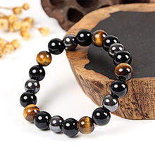 Load image into Gallery viewer, KIOMOY Triple Protection Bracelet For Protection Bring Luck And Prosperity Hematite Black Obsidian Tiger Eye Stone Bracelets (Tiger Eye)

