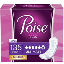 Load image into Gallery viewer, Poise Incontinence Pads for Women, Ultimate Absorbency, Long, Original Design, 135 Count (3 Packs of 45) (Packaging May Vary)
