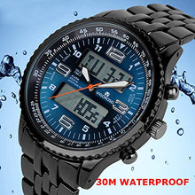 Load image into Gallery viewer, VIGOROSO Men's LED Analog Digital Date Week Sports Outdoor Steel Blue Dial Watch
