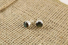 Load image into Gallery viewer, Sterling Silver 925 Natural Green-Blue 8mm Labradorite Round Stud Earrings - Labradorescence Effect
