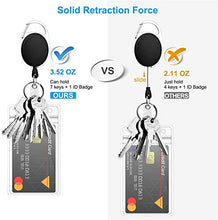 Load image into Gallery viewer, 2 Pack Heavy Duty Retractable Badge Holders with Carabiner Reel Clip and Vertical Style Clear ID Card Holders, 24 inches Thick Pull Cord
