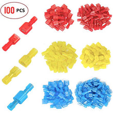 Load image into Gallery viewer, Amlits 100 PCS Nylon Spade Quick Disconnect Connectors Kit, Fully Insulated Male &amp; Female Electrical Crimp Cold-Pressed Wire Terminals Assortment Kit
