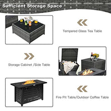 Load image into Gallery viewer, Tangkula 9 Pieces Patio Rattan Furniture Set, Patiojoy Sectional Sofa Set w/Fire Pit Table, Storage Box, Coffee Table, Outdoor Wicker Conversation Set w/ 42” Propane Fire Pit Table (Grey)

