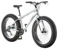 Load image into Gallery viewer, Mongoose Malus Adult Fat Tire Mountain Bike, 26-Inch Wheels, 7-Speed, Steel Frame, Mechanical Disc Brakes, Silver with Black Rims
