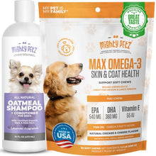 Load image into Gallery viewer, Mighty Petz 2-in-1 Oatmeal Dog Shampoo and Conditioner + Mighty Petz MAX Fish Oil for Dogs Bundle
