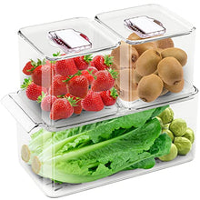 Load image into Gallery viewer, WAVELUX Produce Saver Containers for Refrigerator, Food Fruit Vegetables storage, 3 Pcs Stackable Freezer Fridge Organizer, Fresh Keeper Drawer Bin Basket with Vented Lids &amp; Removable Drain Tray
