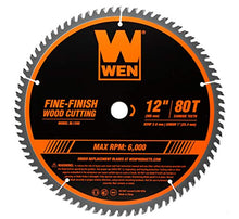 Load image into Gallery viewer, WEN BL1280 12-Inch 80-Tooth Fine-Finish Professional Woodworking Saw Blade for Miter Saws and Table Saws
