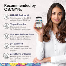 Load image into Gallery viewer, Flower Power Vegan Boric Acid Suppositories - 30 Capsules - 600mg for Vaginal Odor and pH Balance - Made in USA
