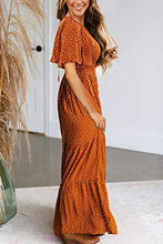 Load image into Gallery viewer, Kranda Round Neck Flutter Short Sleeve Smocked Ruffle Floral Maxi Dress Camel XS
