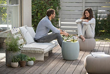 Load image into Gallery viewer, Keter Urban Knit Pouf Ottoman Set of 2 with Storage Table for Patio and Room Décor-Perfect for Balcony, Deck, and Outdoor Seating, Dune/Misty Blue
