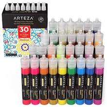 Load image into Gallery viewer, Arteza 3D Fabric Paint, Set of 30, Metallic &amp; Glitter Colors, 1oz Tubes, Glow-in-The-Dark &amp; Vibrant Shades, Textile Paint for Clothing, Accessories, Ceramic &amp; Glass

