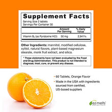 Load image into Gallery viewer, EZ Melts B6 as Pyridoxine, 50 mg, Sublingual Vitamins, Vegan, Zero Sugar, Natural Orange Flavor, 60 Fast Dissolve Tablets
