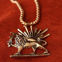Load image into Gallery viewer, Asoodehdelan Gold Pt Iranian Persian Lion Sun Shir Khorshid Pahlavi Necklace Iran Farvahar (24" Gold Chain)
