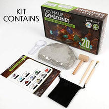 Load image into Gallery viewer, LotFancy Gem Digging Kit for Kids, Gemstone Dig Kit, Gem Mining Tool, Excavate 20pc Gemstones Including Crystal Amethyst Topaz - STEM Science Toy Gift with Storage Pouch for Boys Girls Adults

