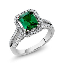 Load image into Gallery viewer, Gem Stone King 925 Sterling Silver Green Simulated Emerald Women's Wedding Engagement Ring (2.78 Ct Emerald Cut (Size 9)
