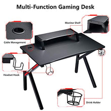 Load image into Gallery viewer, GTRACING Gaming Desk Computer Table Office PC Workstation with Shelf, Cup Holder, Headphone Holder, Built-in Power Strip 3 Outlets &amp; 2 USB Ports K-Shaped 45'' E-Sports Gamer Desk,Red
