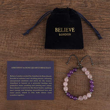 Load image into Gallery viewer, Believe London Amethyst Rose Quartz Bracelet Gemstone Healing Chakra Anxiety Crystal Natural Stone Men Women Stress Relief Reiki Yoga Diffuser Semi Precious
