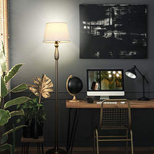 Load image into Gallery viewer, Brightech Gabriella LED Floor Lamp - Free Standing Elegant Style - Tall Pole Light for Living Room, Office Or Bedroom- Modern Upright Light with Fabric Shade - LED Bulb Included - Silver
