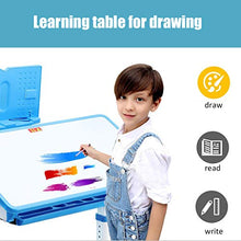 Load image into Gallery viewer, HEIKA Children's Combined Study Table Plastic Work Table Kids Desk Chair Set Can Be Raised and Lowered (Blue-70x52cm)
