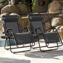 Load image into Gallery viewer, Tuoze Zero Gravity Chairs Adjustable Outdoor Folding Lounge Patio Chairs with Pillow Recliners for Poolside, Beach, Yard Set of 2 (Black)
