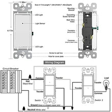 Load image into Gallery viewer, SOZULAMP 3 Way Light Switch with Night Light-Easy to Install-No Neutral Required,Illuminated Decora Paddle White Wall 3 Way Switch with Light Sensor,15 Amp 110V,Residential Grade(4Pack,Dayligh LED)

