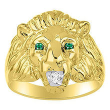 Load image into Gallery viewer, Amazing Conversation Starter Genuine Natural Diamond &amp; Gorgeous Green Emerald Lion Head Ring in 14K Yellow Gold
