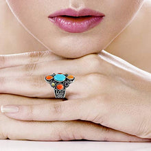 Load image into Gallery viewer, Turquoise Ring Sterling Silver 925 Genuine Gemstones Size 6 to 11 (Multi-Gemstones, 7)
