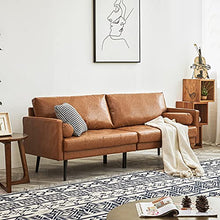 Load image into Gallery viewer, Vonanda Faux Leather Sofa Couch, Mid-Century 73 Inch 3-Seater Sofa with 2 Bolster Pillows and Hand-Stitched Comfort Cushion Sofas Couches for Living Room, Caramel
