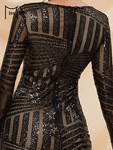 Load image into Gallery viewer, Miss ord Women's V Neck Long Sleeve Sequined Cocktail Mini Dress (Small, Black)
