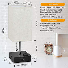 Load image into Gallery viewer, USB Bedside Table Lamp,Hansang Nightstand Lamp with Dual Charging Ports,LED Desk Lamps for Bedrooms,Tetragon Fabric Linen Lamp Shade with Pull Chain,E26 Warm White Light Bulb Included
